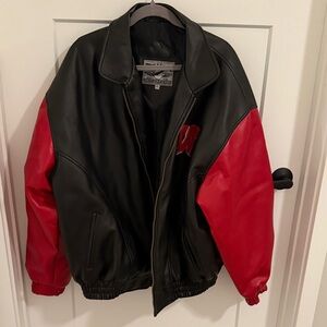 🔴🖤 Wisconsin Badgers Varsity Jacket Faux Leather Black Red XL 🖤🔴